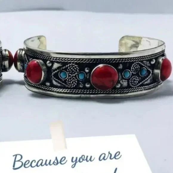 Single Handmade Kuchi Silver Cuff Bracelet: Tribal Boho Statement Jewelry - Picture 4 of 7